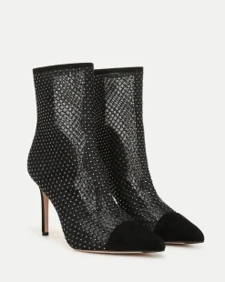 Lisa Rhinestone Mesh Bootie in Black