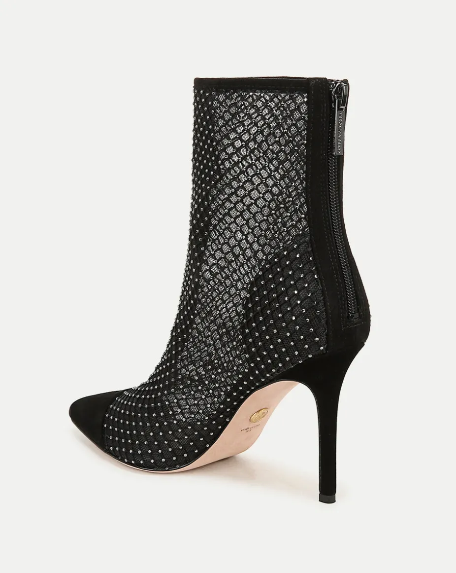 Lisa Rhinestone Mesh Bootie in Black