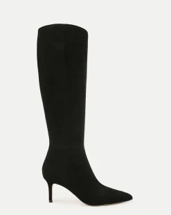Lisa Suede Mid-Heel Tall Boot on Black