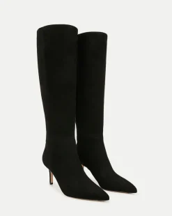 Lisa Suede Mid-Heel Tall Boot on Black