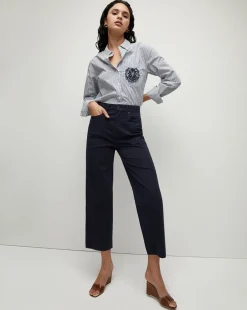 Lloyd Striped Button-Down Top | Logo Crest in Blue/Off-White