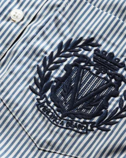 Lloyd Striped Button-Down Top | Logo Crest in Blue/Off-White