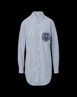 Lloyd Striped Button-Down Top | Logo Crest in Blue/Off-White