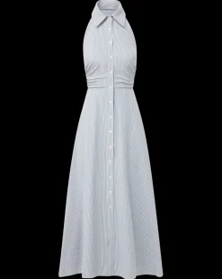 Mackey Seersucker Halter Dress in Blue/White