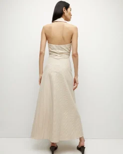 Mackey Seersucker Halter Dress in Khaki/White