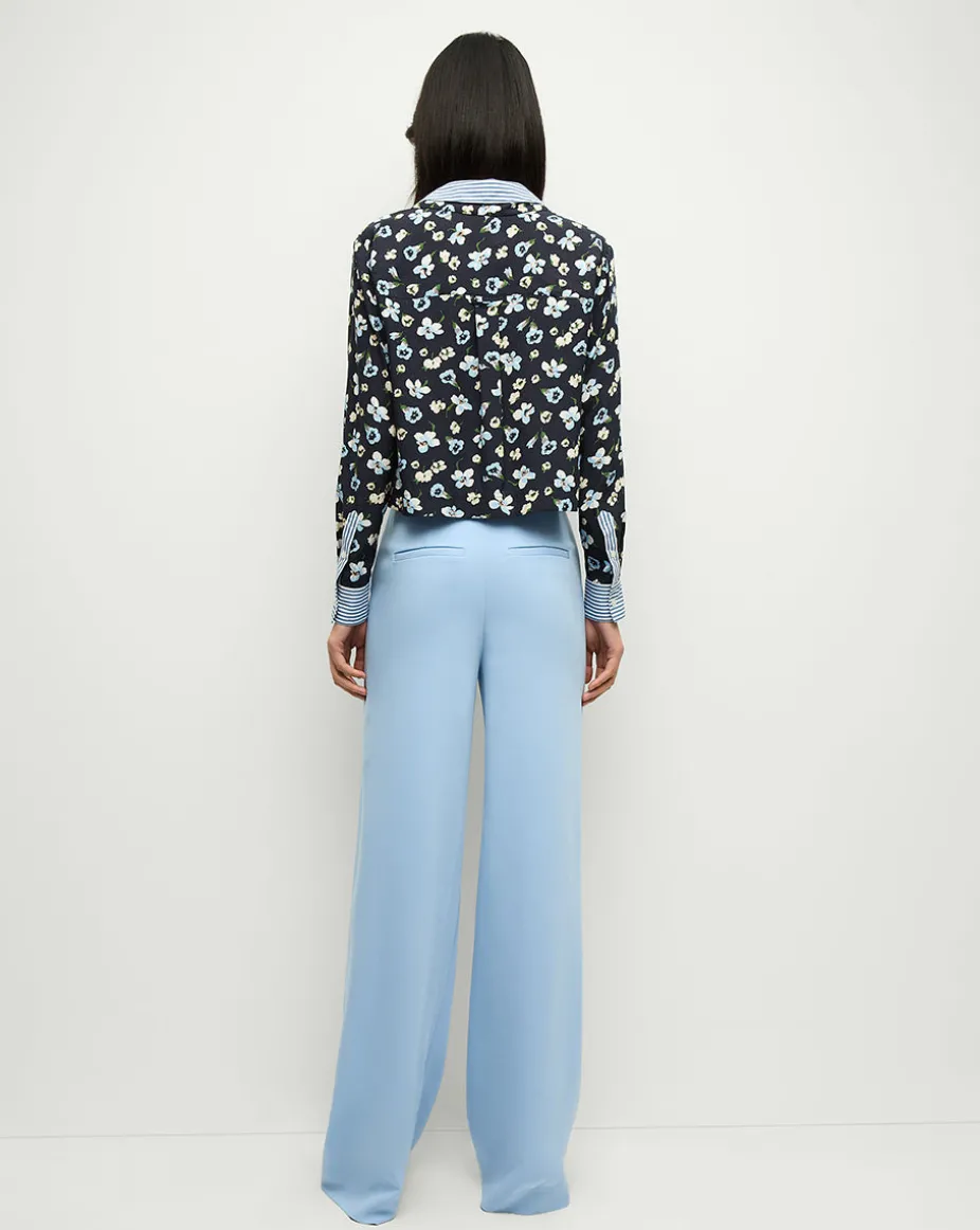 Maia Floral Silk Double-Collar Shirt in Navy Multi