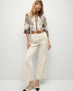 Maryam Linen Shirt in Cream & Red Pattern