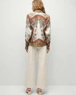 Maryam Linen Shirt in Cream & Red Pattern