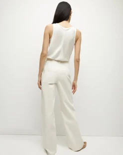 Mia Ecru Mid-Rise, Pleated Wide-Leg Jean