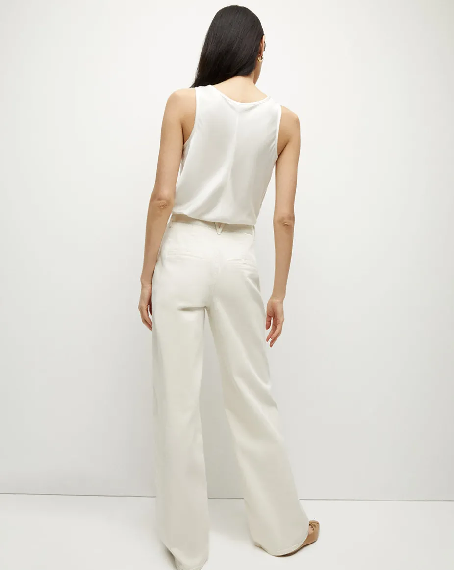 Mia Ecru Mid-Rise, Pleated Wide-Leg Jean