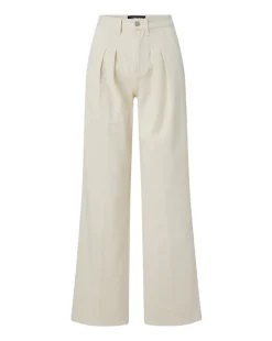 Mia Ecru Mid-Rise, Pleated Wide-Leg Jean