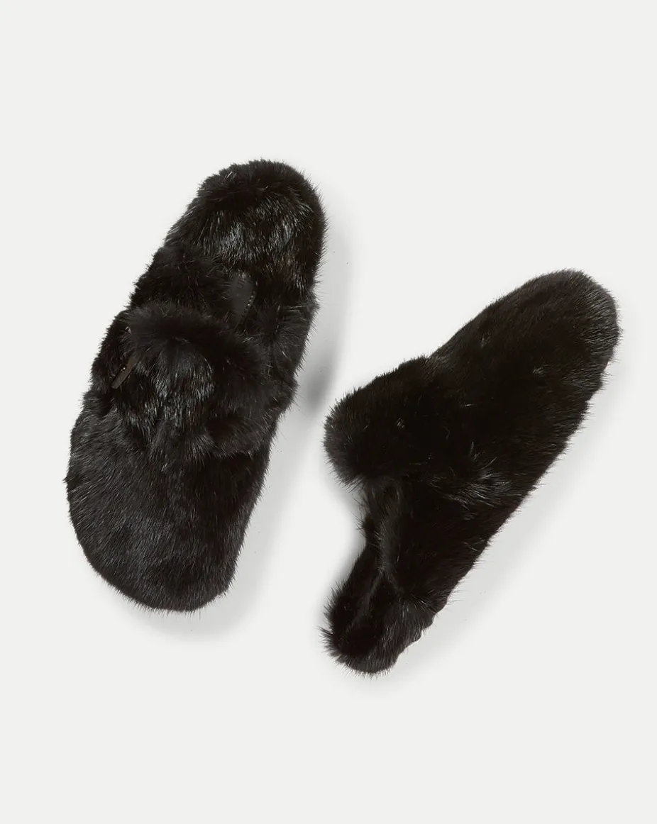 Mink Clog Slippers in Black