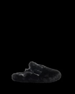 Mink Clog Slippers in Black