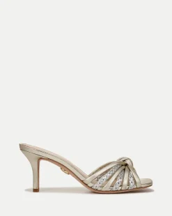 Misa Knot-Front Platinum Heel Sandals
