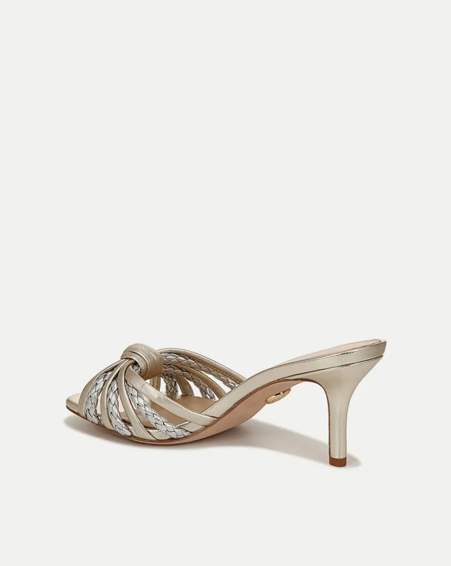 Misa Knot-Front Platinum Heel Sandals