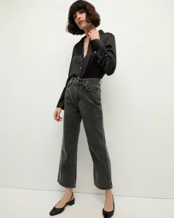 Monique Silk Button-Down Shirt in Black
