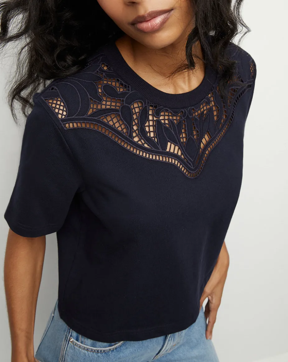 Monty Cotton Cropped Tee in Navy