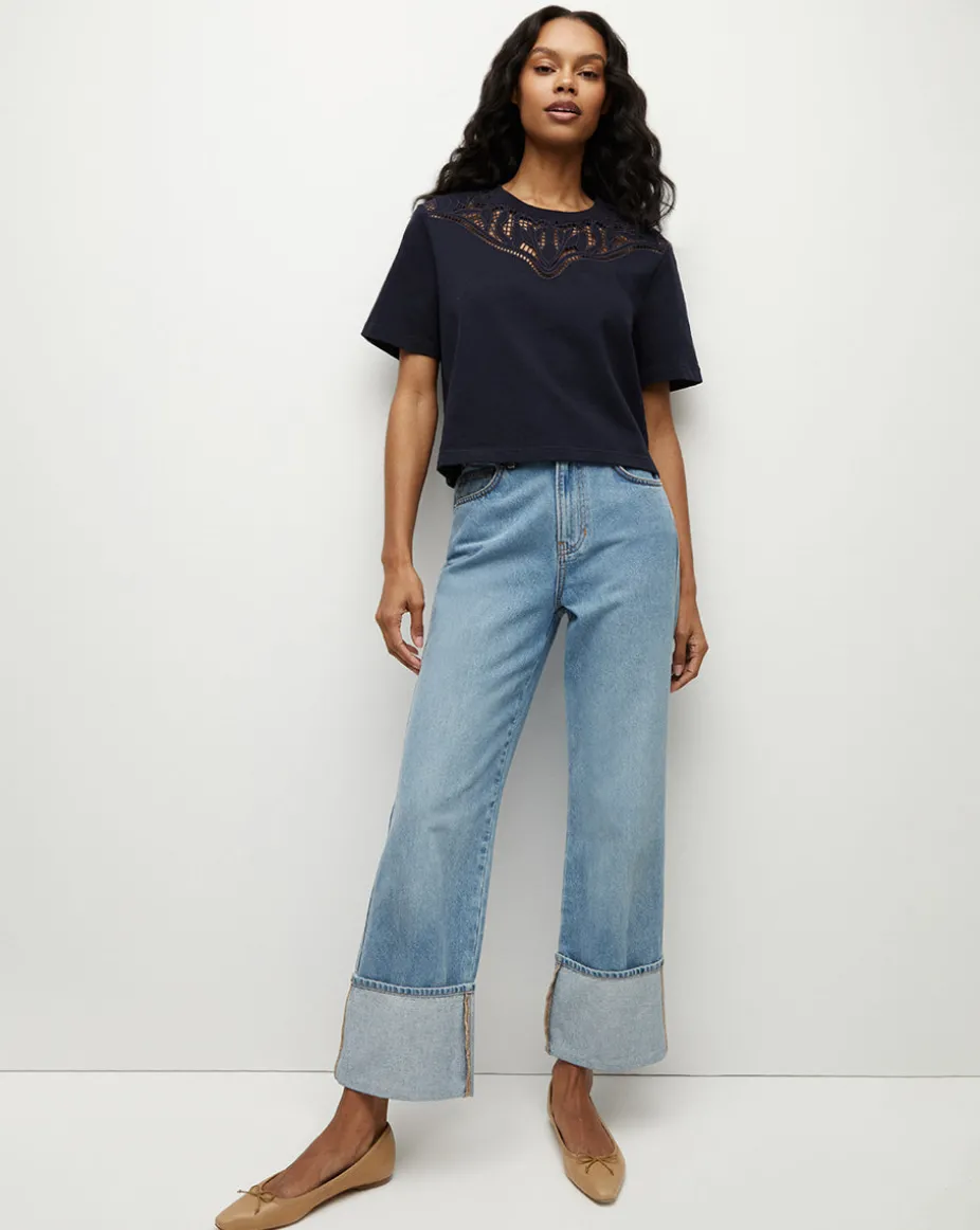 Monty Cotton Cropped Tee in Navy