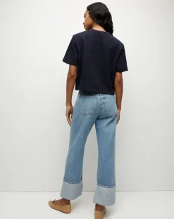 Monty Cotton Cropped Tee in Navy