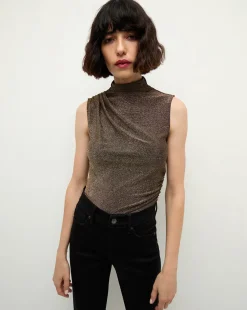 Mylie Sleeveless Top in Gold | High Neck Top