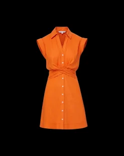 Nagano Stretch-Linen Shirtdress in Orange