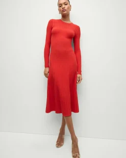 Nami Long Sleeve Sweater Dress in Red