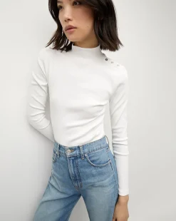 Nate Top With Buttons in White