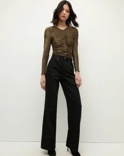 Neeta Ruched Long Sleeve Top in Gold