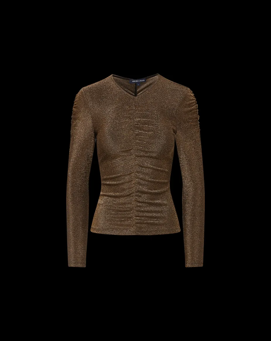 Neeta Ruched Long Sleeve Top in Gold