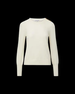 Nelia Cashmere Pullover | Button Accent in Ivory