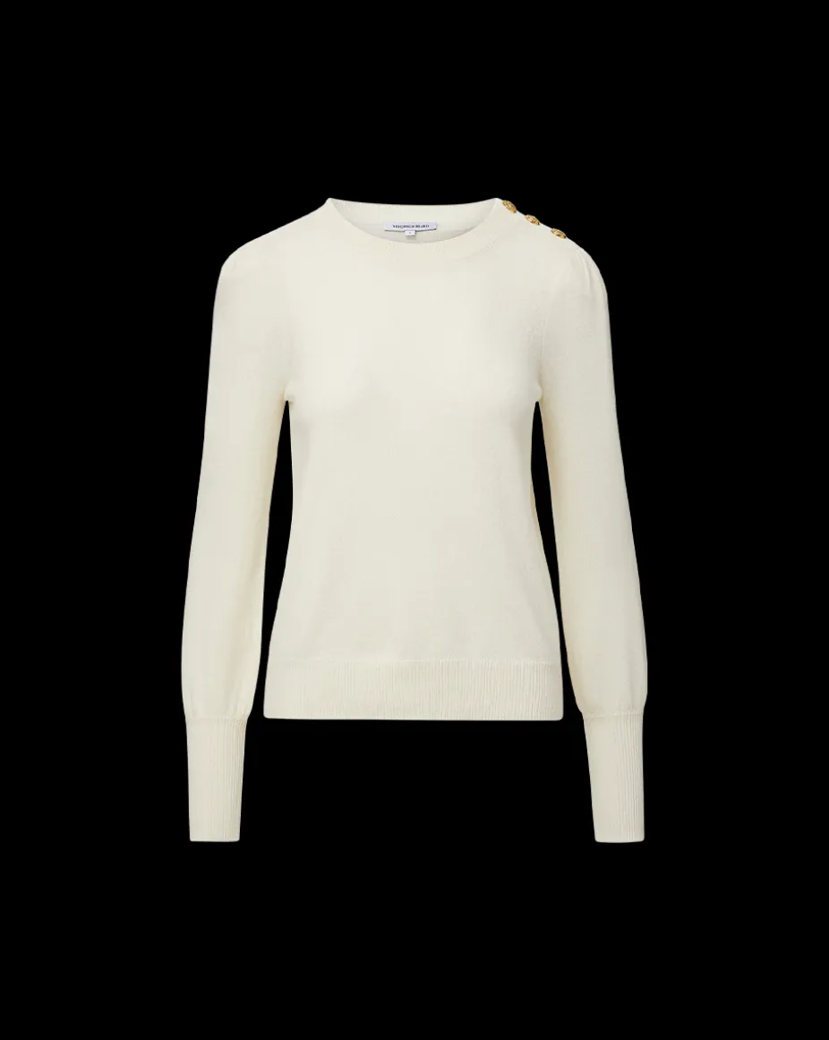 Nelia Cashmere Pullover | Button Accent in Ivory