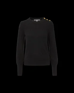 Nelia Cashmere Pullover | Button Accent in Black