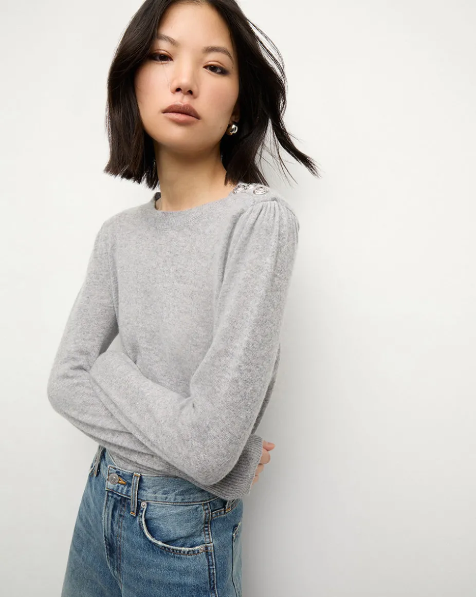 Nelia Cashmere Pullover Sweater in Heather Grey