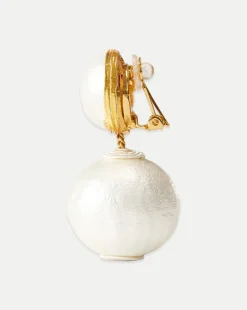 Pearl 2 Drop Earring | Clip Backing in White