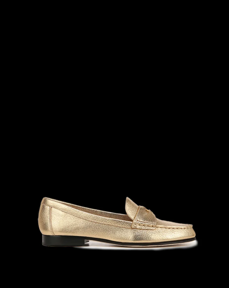 Penny Metallic Leather Loafer in Gold