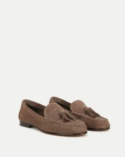 Penny Suede Tassel Loafer in Taupe