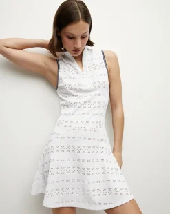 Performance Lace Dress in White/Navy