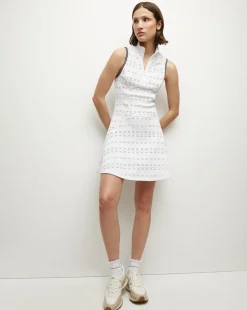 Performance Lace Dress in White/Navy