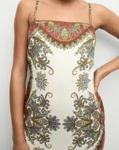 Petra Linen Maxi Dress in Cream & Red