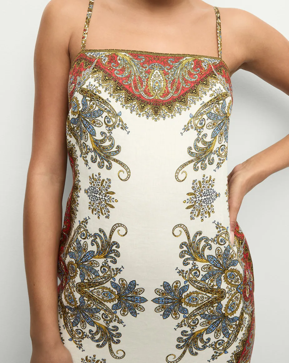 Petra Linen Maxi Dress in Cream & Red