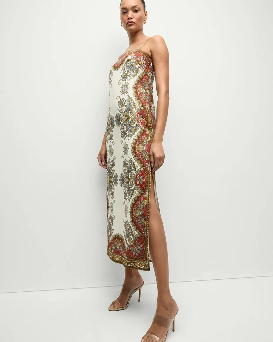 Petra Linen Maxi Dress in Cream & Red