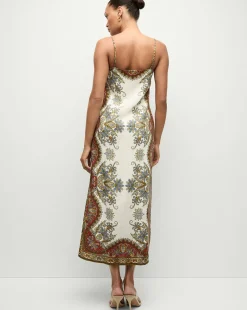 Petra Linen Maxi Dress in Cream & Red