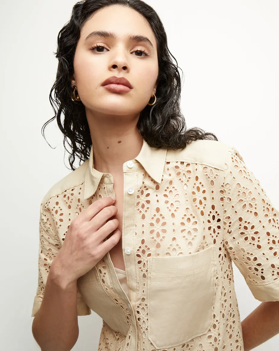 Rafaela Cotton Eyelet Shirtdress in Stone Khaki