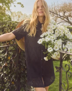 Rafaela Cotton Eyelet Shirtdress in Black