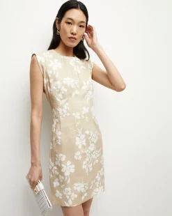 Rosedale Stretch-Linen Dress in Stone Khaki/Off-White