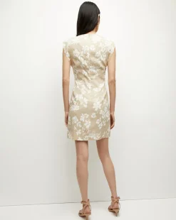 Rosedale Stretch-Linen Dress in Stone Khaki/Off-White