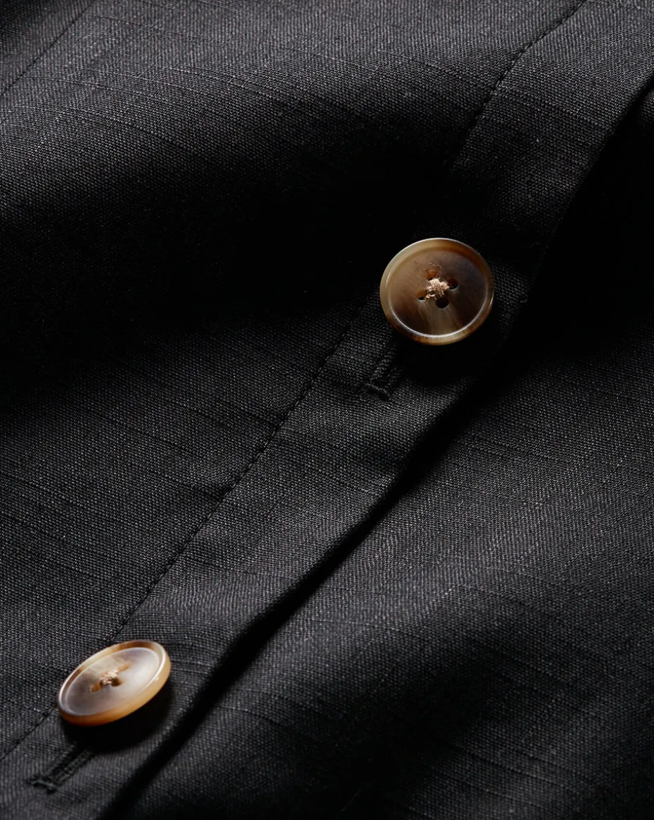 Roxanne Stretch-Linen Shirtdress in Black