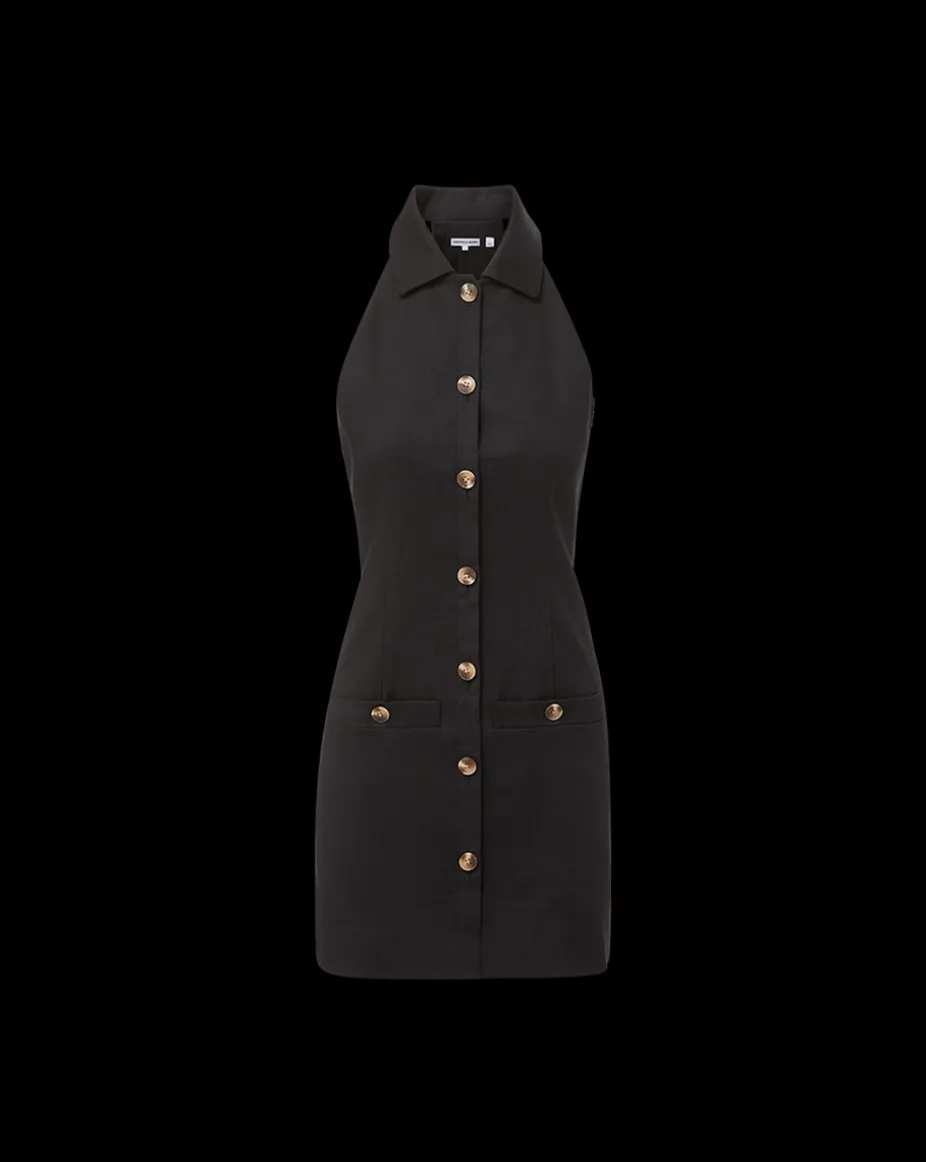 Roxanne Stretch-Linen Shirtdress in Black