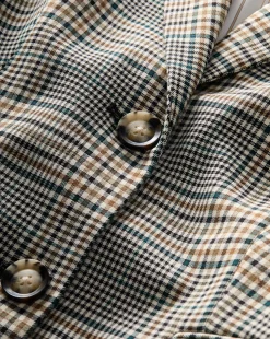 Ryanne Belted Plaid Dickey Jacket in Ecru/Green Multi