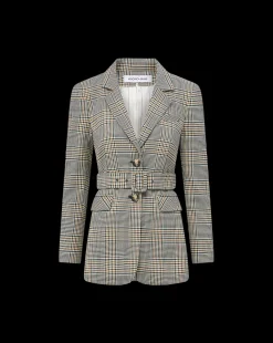 Ryanne Belted Plaid Dickey Jacket in Ecru/Green Multi